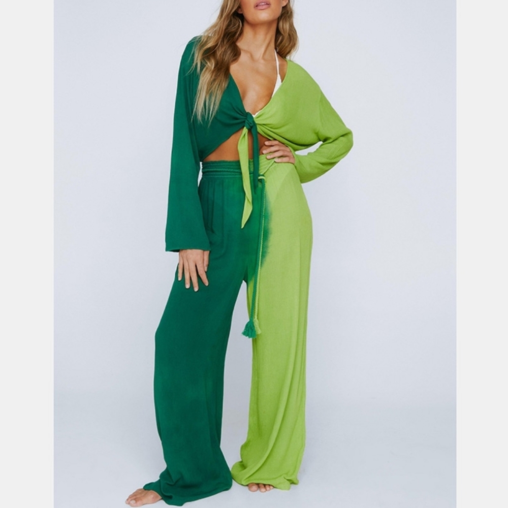 Nasty Gal Crinkle Viscose Ombre Top & Pants SET